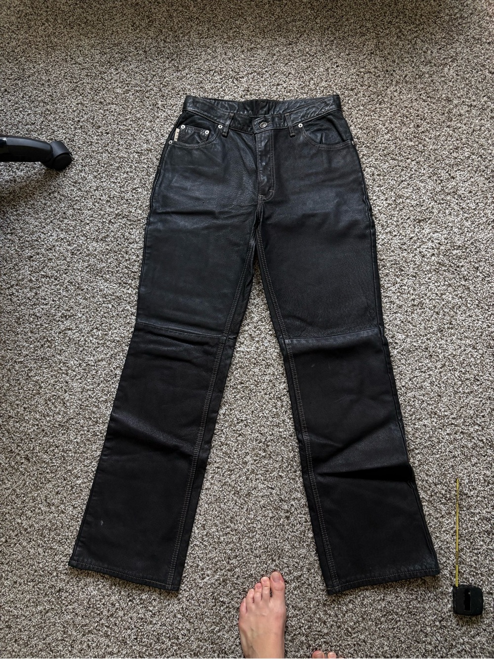 Vintage Black Women's Straight-Leg real leather pants